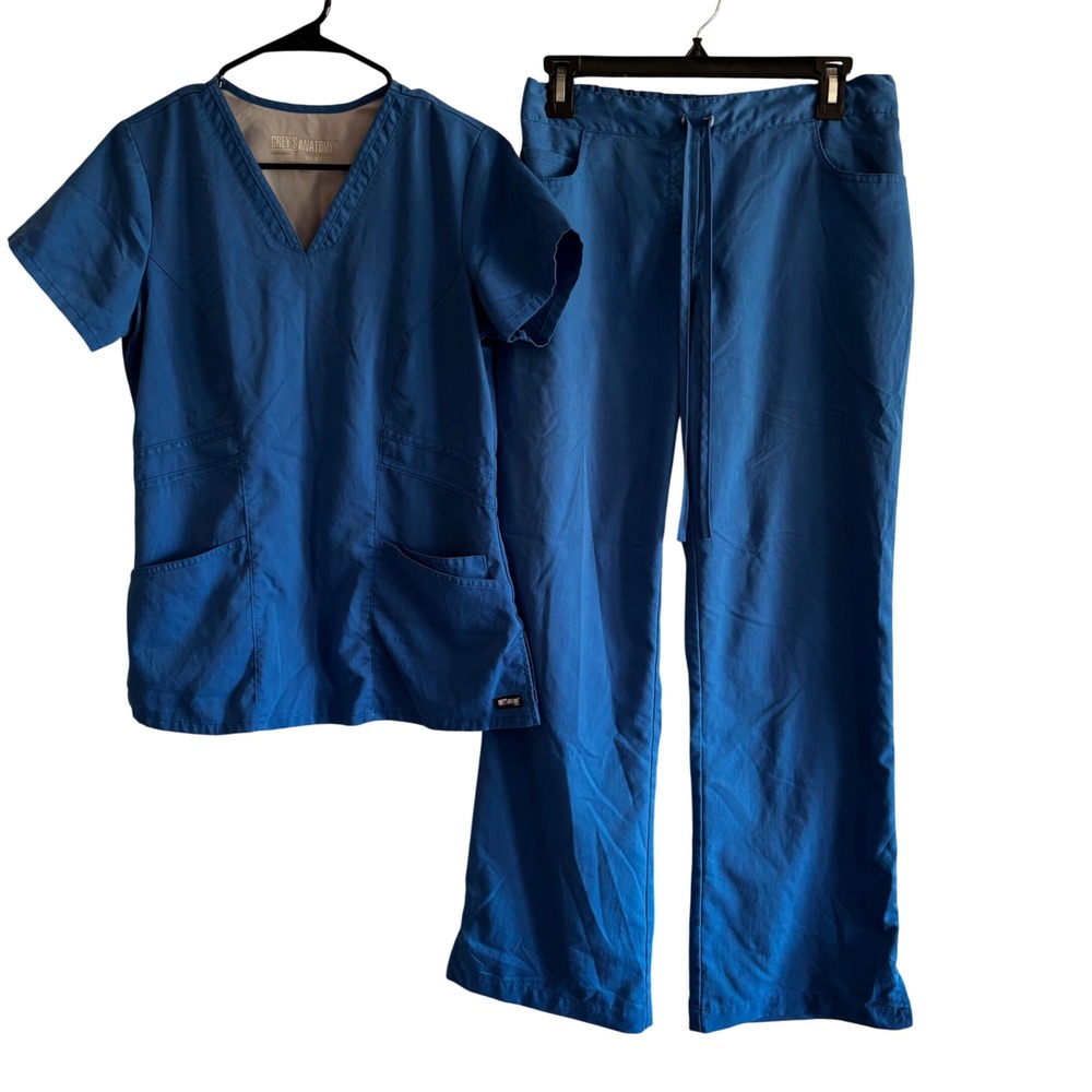 Greys Anatomy by Barco Womens Scrub Set Royal Blue V-Neck Top Pants Small Nurse
